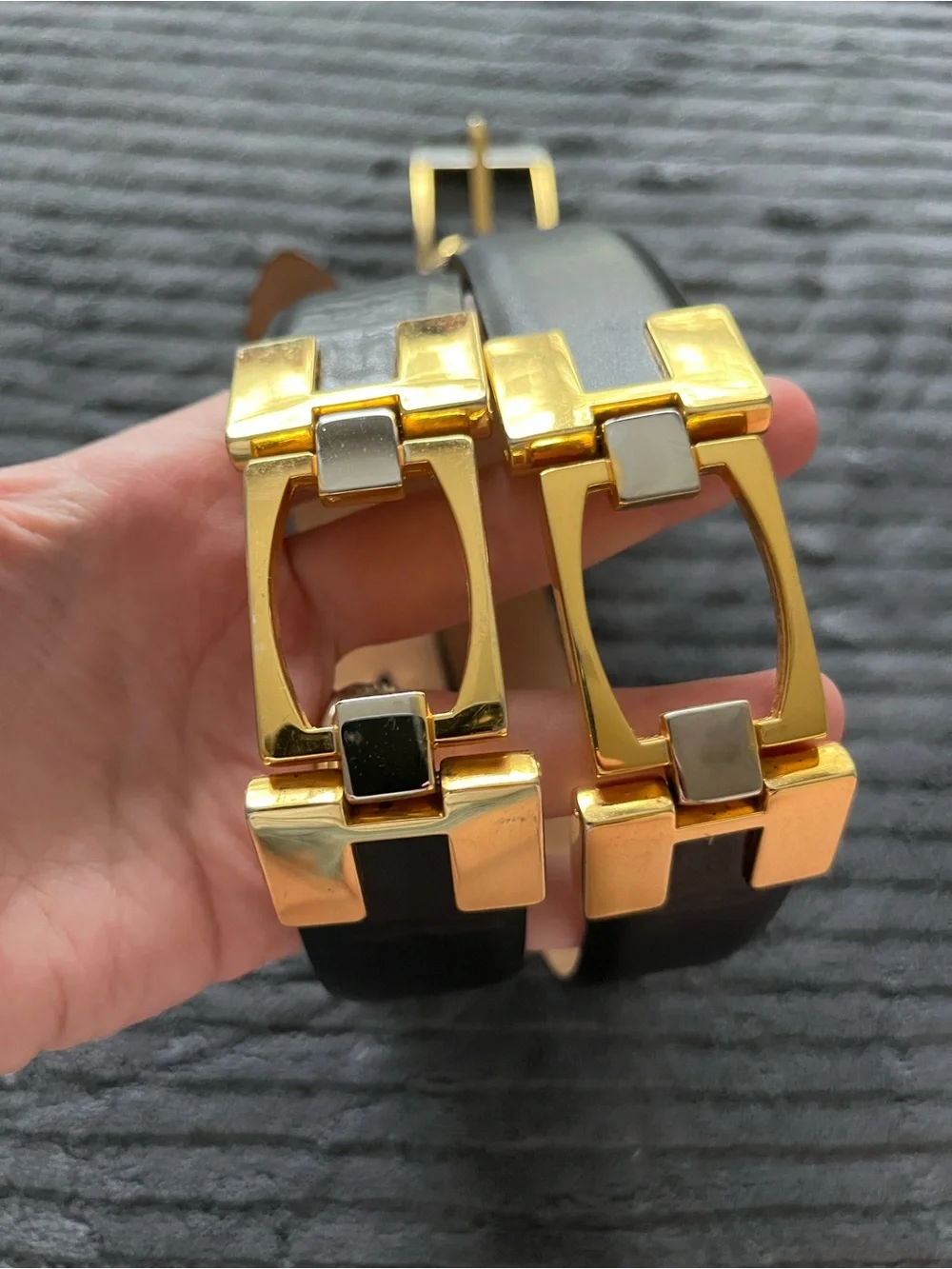 Classic Black Leather Belt with Gold Buckle | Silver Accents